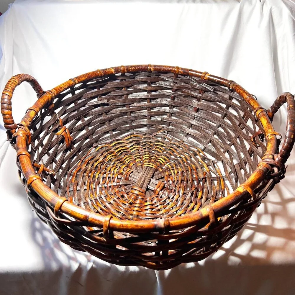 Large Floor Wicker Basket With Handles-!8
